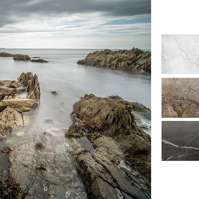 Sandby i granitkeramik, inspirerad av marmor.