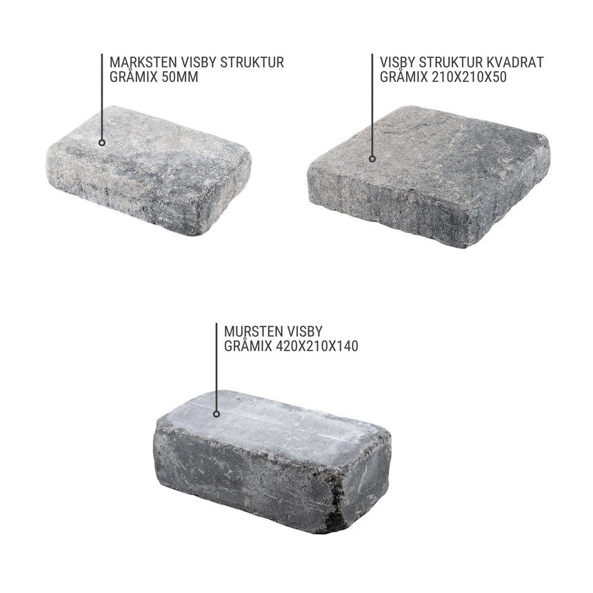 Marksten Visby Struktur Kvadrat Gråmix 50mm - Stenbolaget