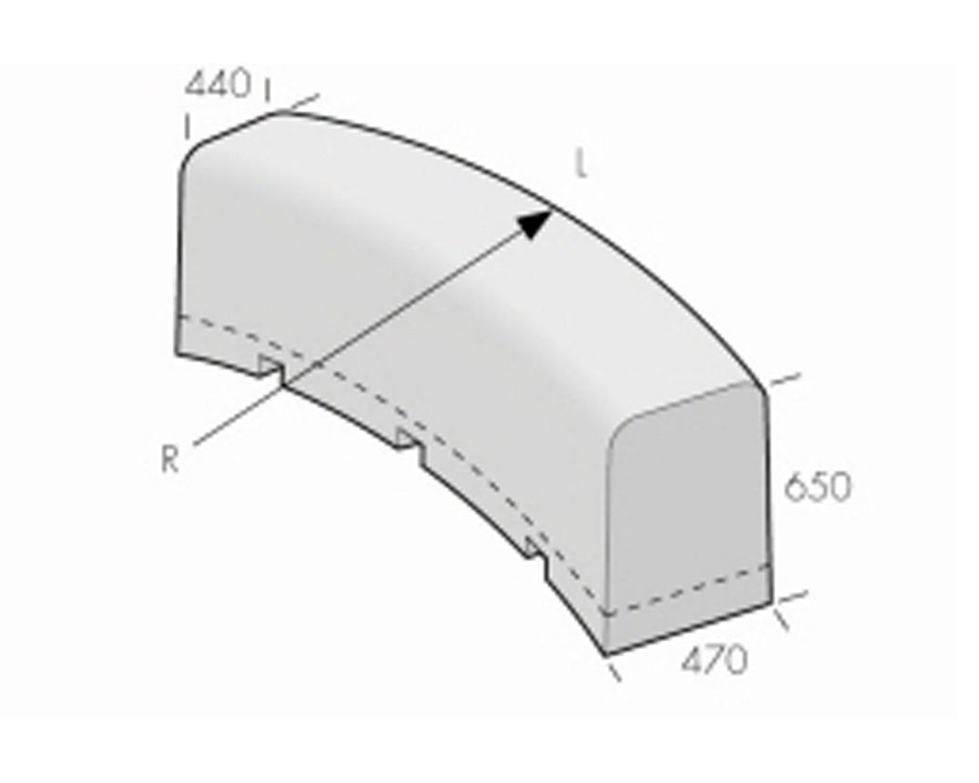 Outline Grå 1953x470x650 Radie 1,25m - Stenbolaget